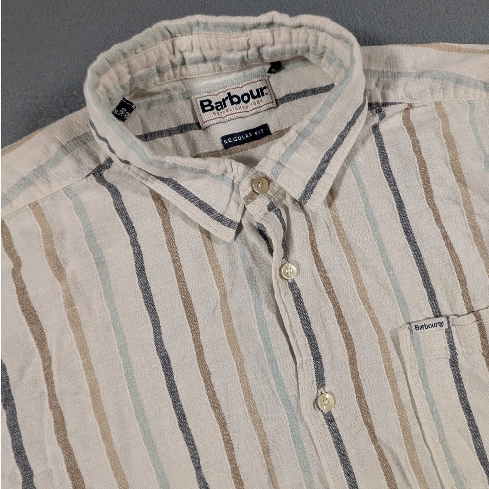 Barbour Button Down Shirt Mens Large‎ Striped Linen Blend MSH5353BE11